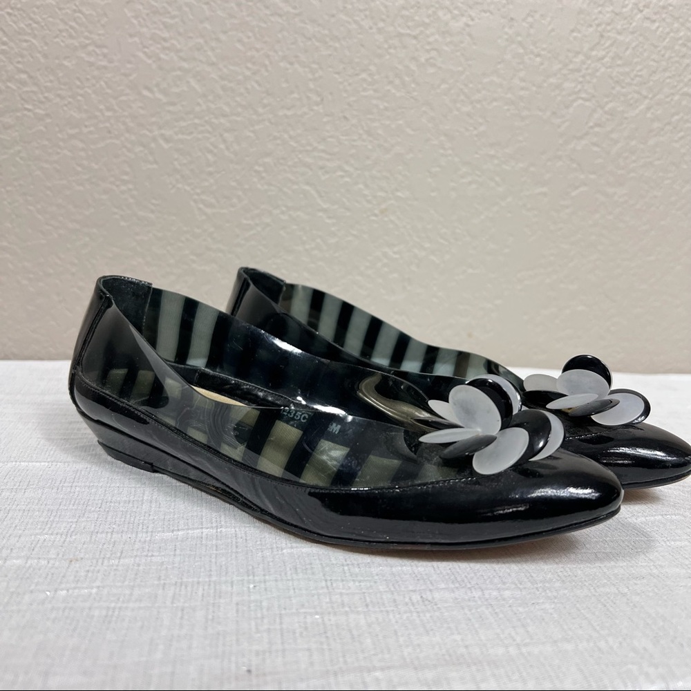 J. Renee Unique ballet striped jelly shoes black white embellished low wedge